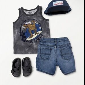 OshKosh B'gosh Gray Tie-Dye Surf Tank& Denim Shorts (hat and shoes not included)